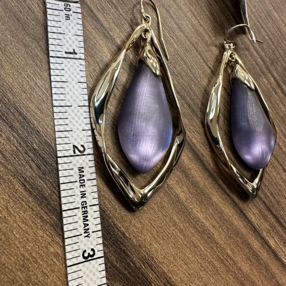 Alexis Bittar Purple Lucite in Gold Tone Setting Teardrop Earrings 2.5” long New - Picture 8 of 8